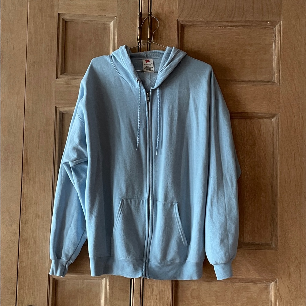 Cozy Pale Blue Hanes Hoodie, Size XL